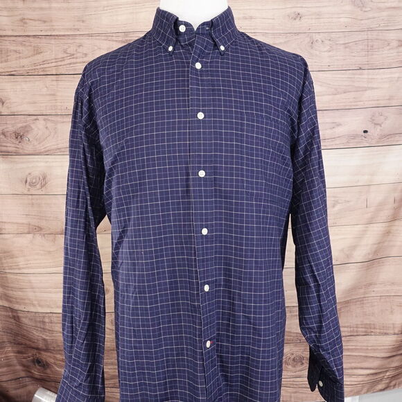 DANIEL CREMIEUX CLASSICS CLASSIC FIT BLUE CHECK BUTTON UP SHIRT MENS XL - Picture 3 of 6